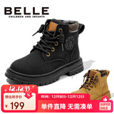 百丽童鞋秋冬靴子中大童马丁靴短靴男女童儿童英伦皮靴 黑色35码