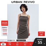 UR夏季新款女装潮流不规则下摆收褶吊带连衣裙UWV740053 中灰 S