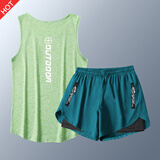 NIUKAILE健身衣服男田径马拉松运动套装篮球训练短裤速干背心跑步装备 绿色+104蓝【双层防尴尬】 2XL【135-155】斤(不起球)