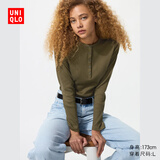 优衣库女装罗纹亨利领T恤/长袖修身短款内搭打底25新款479591 479591/56橄榄色 M