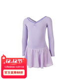 三沙（Sansha）儿童长袖裙连体服雪纺V领蕾丝芭蕾舞服练功表演服51AF0002浅紫M