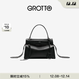 GROTTO个乐经典R66系列小中号百搭通勤复古手提单肩斜挎包通勤圣诞礼物 经典黑S（亮银）