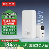 京东京造45W双向快充30000毫安大容量充电宝3c认证京东自营移动电源适用宿舍户外露营苹果17华为小米17