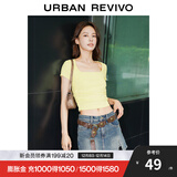 UR秋季新款女装旷野美拉德褶皱修身套头短袖T恤UWM440004 米黄 M