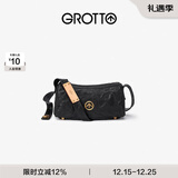 GROTTO个乐黑石包小号迷你号无性别主义植鞣绵羊皮单肩斜挎软包圣诞礼物 黑石S水波纹金标
