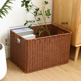ken's大号收纳筐塑料藤编抽屉式整理篮带盖玩具收纳箱北欧 胡桃木色44*30*28cm无盖