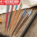 千代源家用筷子日本原装进口竹筷子日式尖头高级木质筷一人一双专人专用 樱花纹5组(木筷)