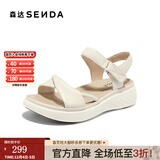 森达羊皮凉鞋女夏新商场同款简约厚底增高休闲凉鞋SZM01BL4 米白 39