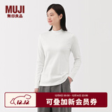 无印良品（MUJI）女式 起毛罗纹编织半高领长袖T恤上衣打底衫女款内搭春秋女装条纹 白色 5A S （155/80A）
