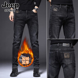 JEEP SPIRIT吉普牛仔裤男潮牌复古修身直筒新款男裤弹力小脚裤子百搭男款 HFL867黑灰【加绒】 厚款 34 【155-170斤】