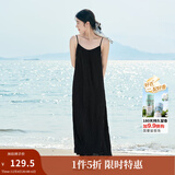 茵曼（INMAN）波西米亚吊带油画连衣裙女2025夏季新款度假裙子 黑色 XL
