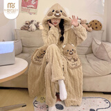 莫代尔珊瑚绒睡衣女士秋冬卡通闺蜜睡袍套装加厚保暖24新品家居服咖均码