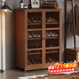 安尔雅新中式鞋柜门口简易鞋架家用收纳透气大容量多层玄关柜 双门款