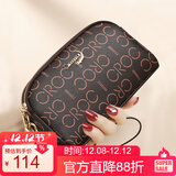 鳄鱼恤双拉链手腕包经典老花休闲女士手包礼物送老婆V1686粉色