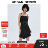 UR夏季新款女装潮流不规则下摆收褶吊带连衣裙UWV740053 正黑 XS