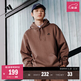 adidas情侣加绒加厚宽松连帽长袖套头卫衣男女秋冬阿迪达斯轻运动 岩层深土地棕/黑色   M