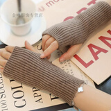 畅印针织半指毛线手套女秋冬季加厚保暖露指触屏针织手套学生写字袖套护腕  CQ 咖色