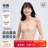 幸棉【明星同款】无肩带文胸无痕透气无钢圈防滑抹胸两穿内衣女薄 【买2送细闪肩带】凉感款 肤+肤 S (70A/70B/70C)