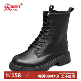 强人女靴侧拉链气质平跟马丁靴加绒保暖时尚女短靴 JDB263009 黑 39