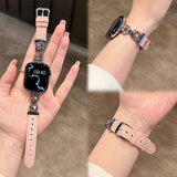 泰阁诗雅适用苹果手表iwatch S11/10/9表带kt钻拼荔枝纹真皮腕带Apple Watch Ultra2拼皮表带s8/7/6/SE腕带 粉色银扣【kt镶钻-拼皮表带】 38/40/41/42m
