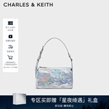CHARLES&KEITH褶皱油蜡皮斜挎小方包手提包腋下包女士生日圣诞礼物CK2-80160183 Prism Silver银色(新色） S