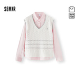 森马（Semir）商场同款|长袖衬衫女春季肌理衬衣V领背心2026两件套101126105006