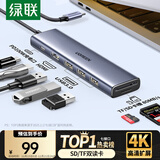 绿联Type-C扩展坞USB-C拓展坞转HDMI读卡器HUB分线器SD卡TF多合1通用苹果16Macbook华为小米笔记本iPad