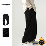 MMOPTOP灯芯绒加厚保暖裤子男士秋冬复古宽松垂感直筒休闲裤8302黑色2XL