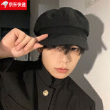 奥贝伊黑色英伦贝雷帽男大头围秋冬季复古帽子八角帽男洋气ins 黑色