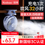 羽博（Yoobao）迷你桌面小风扇小型电风扇学生宿舍夹子风扇床上用台式风扇制冷usb充电电风扇婴儿车载户外风扇 【可充电-冰川蓝丨32.5H长续航丨四档风力调节】