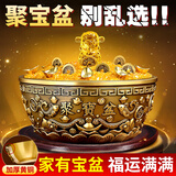 缤越铜聚宝盆摆件实心纯黄铜五福聚宝盆黄铜米缸摆件客厅办公室摆件