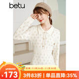 betu百图女装亮丝提花娃娃领软糯法式收腰显瘦中长款毛织连衣裙裙子2110T68 杏色 L