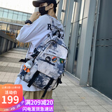 viney书包男女ins初中高中大学生简约背包潮流大容量双肩包蓝色