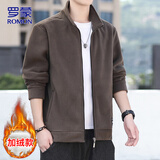 罗蒙（ROMON）外套男冬季休闲抓绒衣潮摇粒绒夹克男士上衣男装 咖啡色加绒 2XL