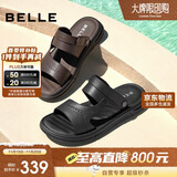 百丽户外两穿凉拖男夏季商场同款牛皮休闲沙滩凉鞋8GF01BL4 黑色 40