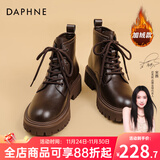 达芙妮马丁靴女2025秋冬新品英伦风加绒短靴女靴子女鞋厚底增高复古女鞋 棕色主图款【加绒】 37