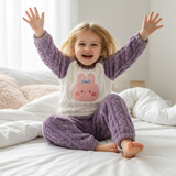 小猪大卫 PECODAVID珊瑚绒套装秋冬儿童室内居家服男女可爱分体套装毛毛款 紫色萌兔 120 版型宽松，按正常尺码拍