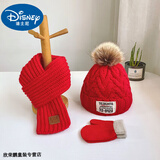 迪士尼宝宝男女童帽子围巾套装两件套秋冬男宝宝针织毛线帽加绒保暖2024新款 72帽 红色+红巾+手套 1-3岁(含包指手套)