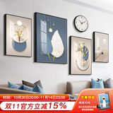 好久不见客厅装饰画现代简约沙发背景墙壁画轻奢大气四联组合挂画 恋羽升空(含挂钟) 小组合(建议2-2.5米墙)PS黑框