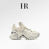 HR赫莲娜【液态金属】老爹鞋2025新款女鞋真皮网面透气休闲小白鞋 米白色 35