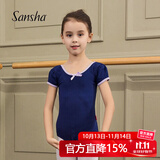 三沙（Sansha）儿童练功服短袖芭蕾舞蹈连体服蝴蝶结演出服女Y1613藏青M