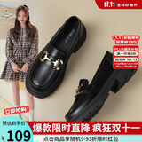 ZHR乐福鞋女软底百搭圆头小皮鞋子女英伦风粗跟女鞋 OFTEP06 黑色 36