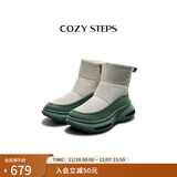 COZY STEPS可至男女款冬季COZYLOOP太空鞋羊皮毛一体厚底保暖防寒羊毛雪地靴 暖意灰白+鼠尾草绿（8108） 38