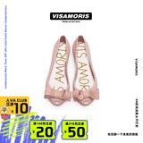 Vis Amoris英国允莫苏春夏粉蝴蝶亲子鱼嘴鞋中童果冻女凉鞋平底鞋 哑光粉 38
