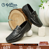 金利来（Goldlion）豆豆鞋男鞋秋季商务休闲鞋套脚男士皮鞋时尚鸵鸟纹乐福鞋皮鞋男 黑色（偏大一码） 43