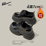 回力乐福鞋女2025春季新款女鞋百搭松糕厚底单鞋英伦风黑色小皮鞋 黑色 34