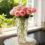 墨斗鱼波西米亚玻璃花瓶轻奢透明玫瑰百合插花（直径13高24）元旦送礼物