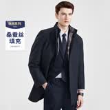 杉杉【93%桑蚕丝内胆】 冬季格纹风衣外套夹棉加厚保暖棉服商务夹克男