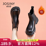 卓诗尼短靴女2025年秋冬季新款英伦风马丁靴女加绒烟筒靴女鞋切尔西靴子 黑色（单里-升级山茶花扣饰） 40