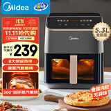 美的（Midea）AI烹饪空气炸锅免翻面 可视大视窗大容量5.3L 智能触控 微波炉烤箱一体机三合一金属内腔KZC539J5